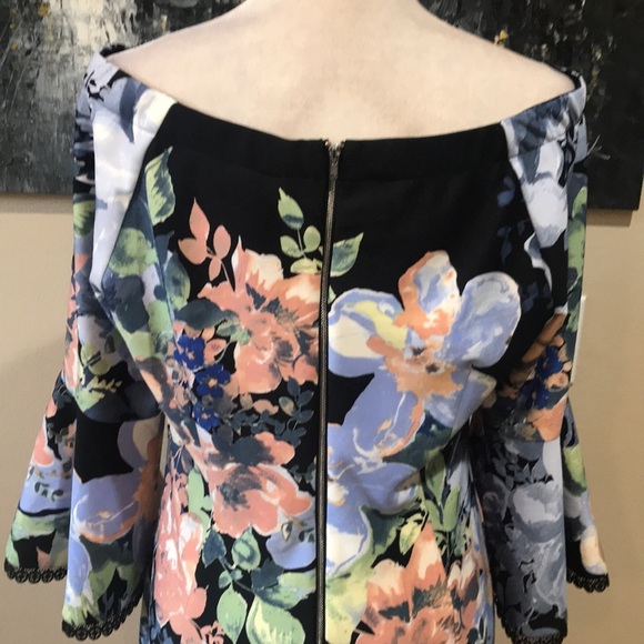 Danny and Nicole Floral Lace Trim Bell Sleeves Off Shoulder Sheath Dress-14 - Picture 6 of 14